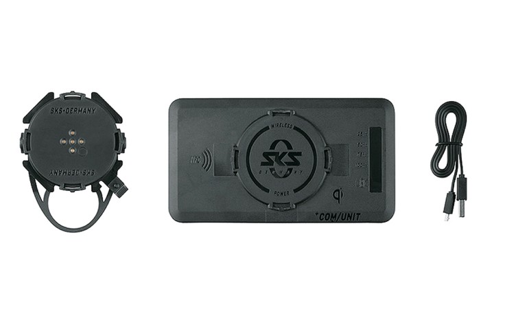 SKS Compit Stem+ Laikiklis telefonui Tvirtinamas ant vairo iškyšos, yra  baterija ir integruotas NFC lustas, galima krauti telefoną belaidžiu ir USB laidu, naudojimui reikia telefono dėklo